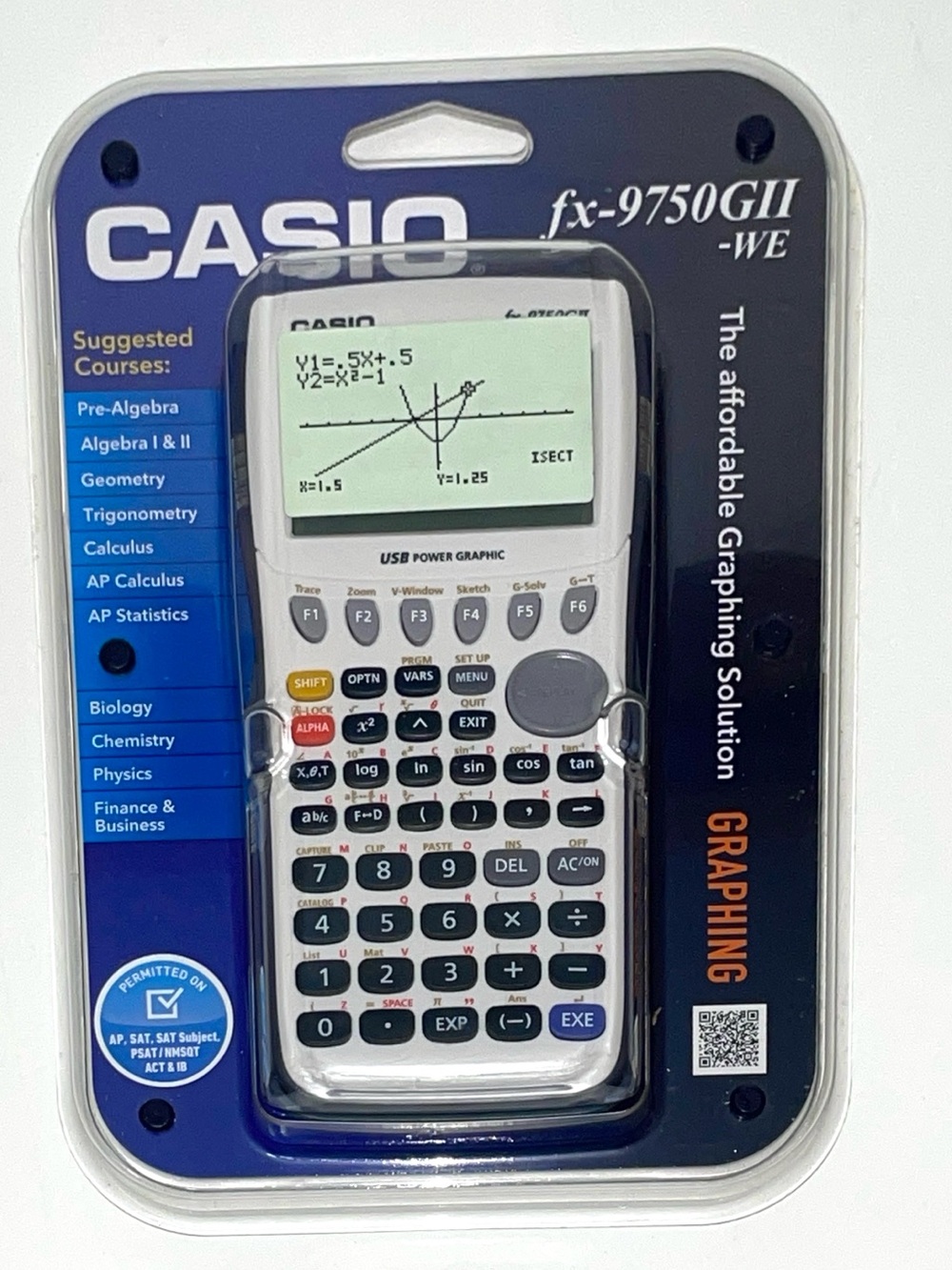 Casio fx-9750GII Graphing Calculator - White and Blue Packaging